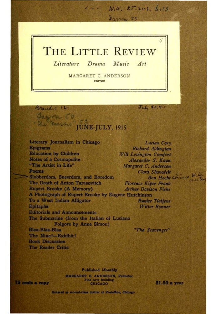 Book The Little Review, June-July 1915 (Vol. 2, No. 4)