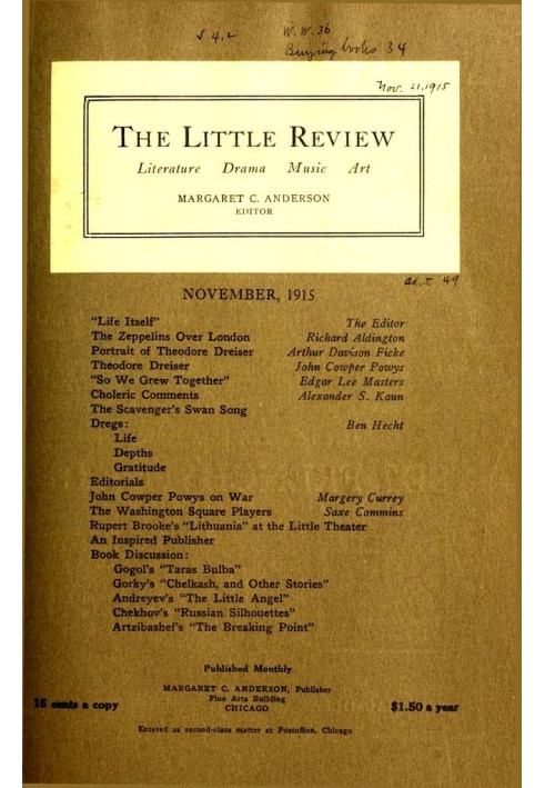 Book The Little Review, November 1915 (Vol. 2, No. 8)
