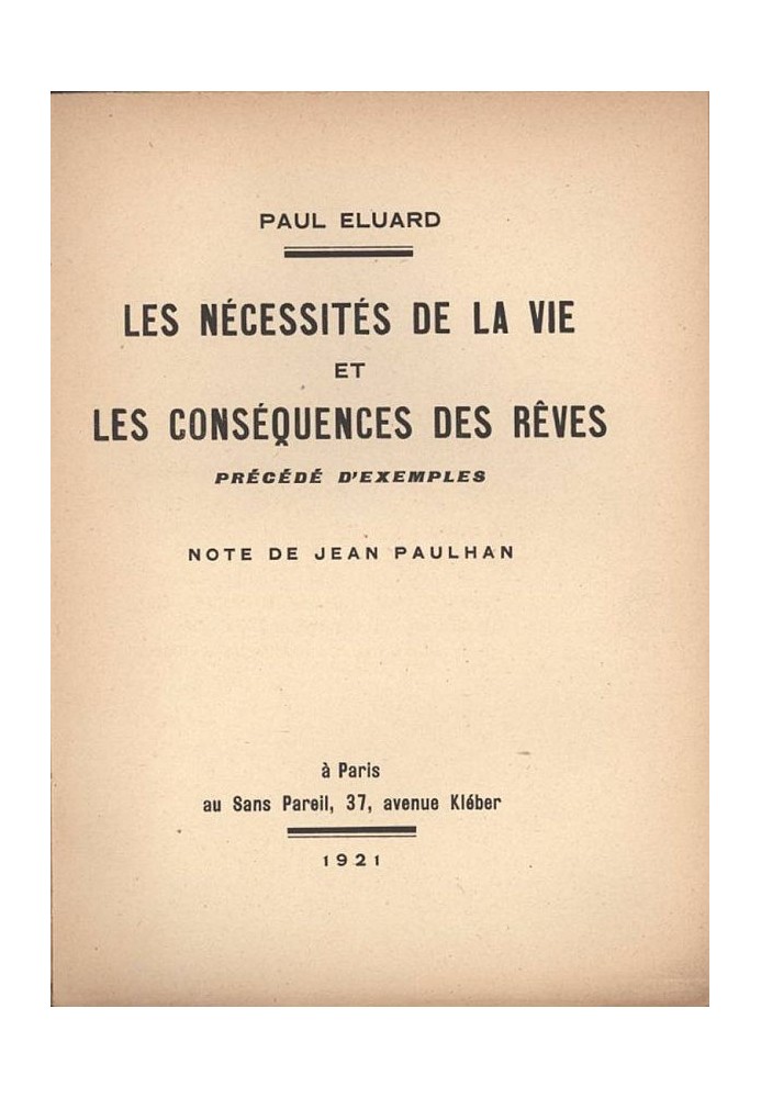 Book The necessities of life and the consequences of dreams, preceded by examples