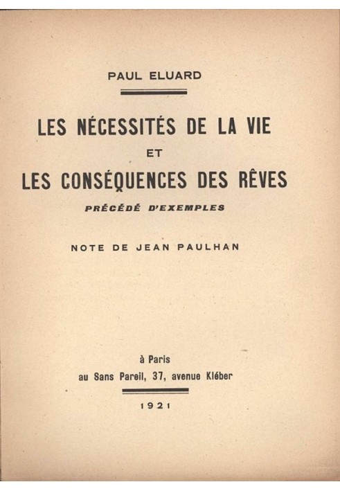 Book The necessities of life and the consequences of dreams, preceded by examples