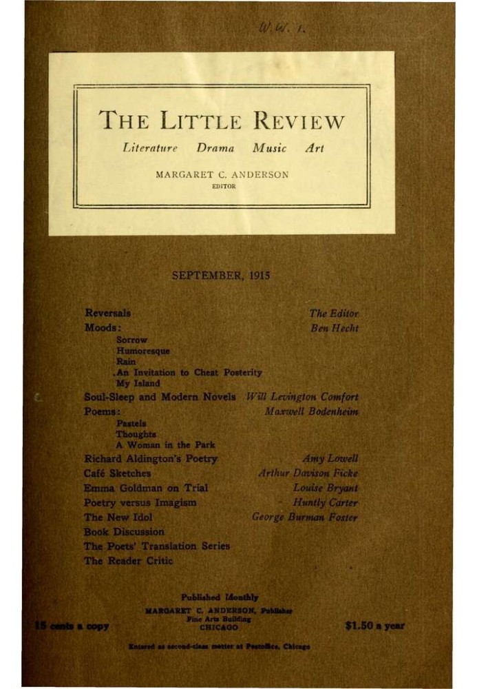Book The Little Review, September 1915 (Vol. 2, No. 6)
