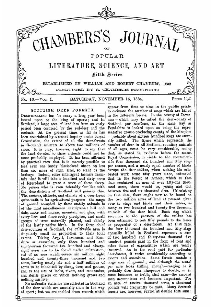 Book Chambers's Journal of Popular Literature, Science, and Art, Fifth Series, No. 46, Vol. I, November 15, 1884