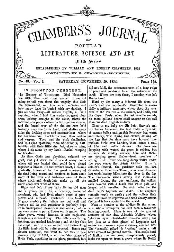 Book Chambers's Journal of Popular Literature, Science, and Art, Fifth Series, No. 48, Vol. I, November 29, 1884