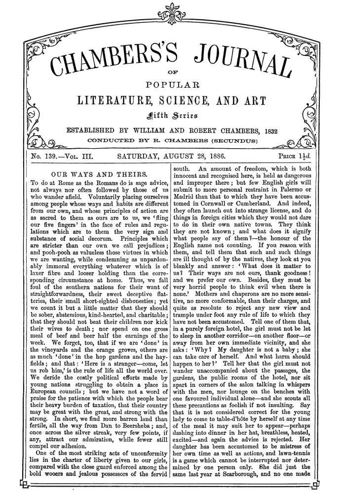 Book Chambers's Journal of Popular Literature, Science, and Art, fifth series, no. 139, vol. III, August 28, 1886