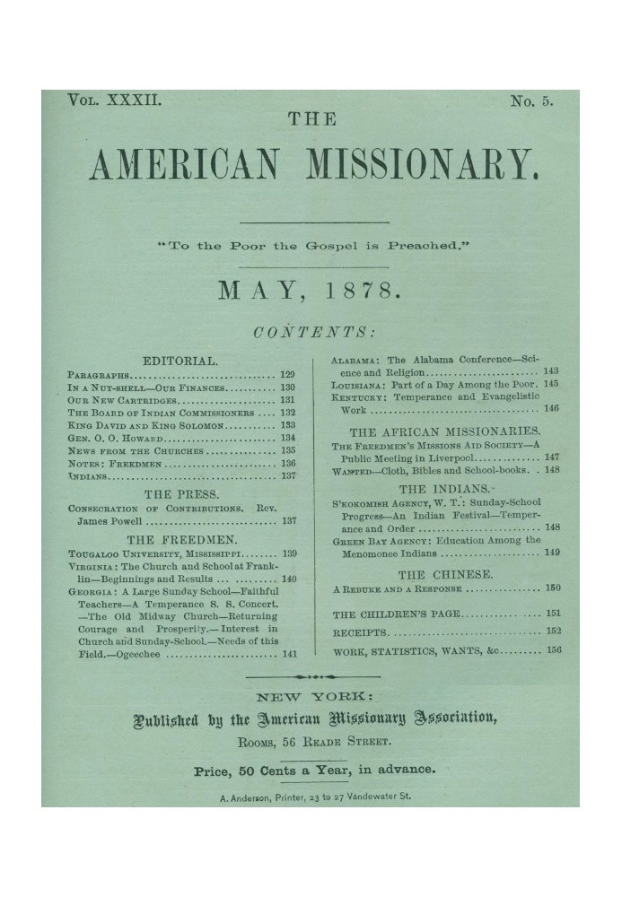 Book The American Missionary — Volume 32, No. 05, May, 1878