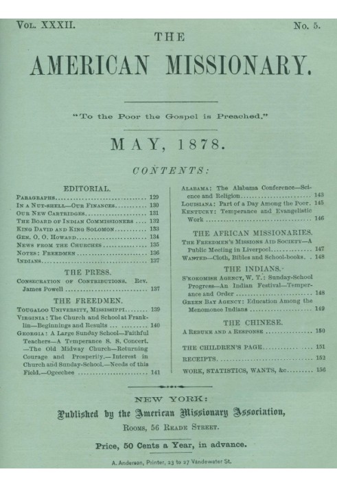 Book The American Missionary — Volume 32, No. 05, May, 1878