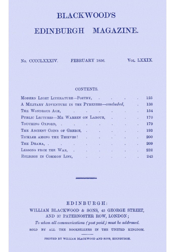 Book Blackwood's Edinburgh Magazine, Vol. 79, No. 484, February, 1856