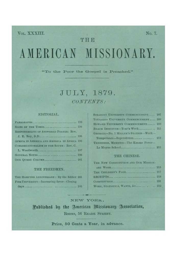 Book The American Missionary — Volume 33, No. 07, July, 1879