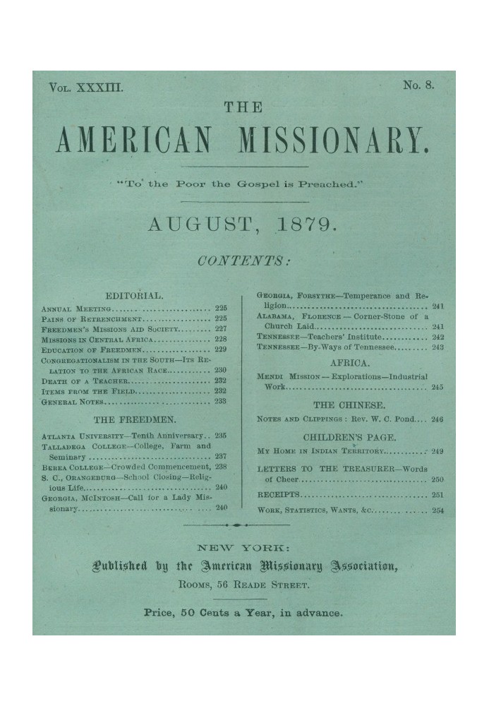 Book The American Missionary — Volume 33, No. 08, August, 1879