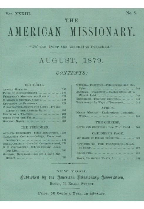 Book The American Missionary — Volume 33, No. 08, August, 1879