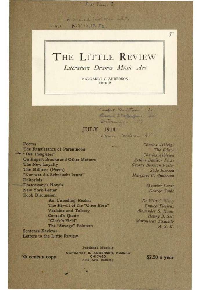 Book The Little Review, July 1914 (Vol. 1, No. 5)