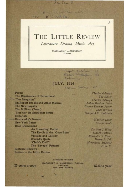 Book The Little Review, July 1914 (Vol. 1, No. 5)