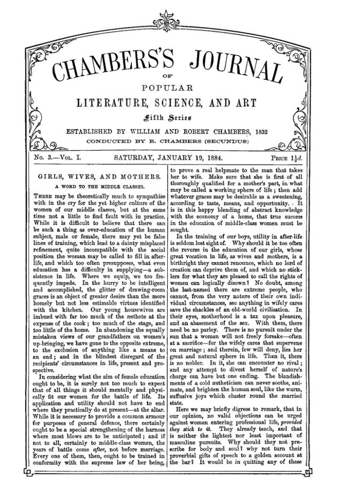 Book Chambers's Journal of Popular Literature, Science, and Art, Fifth Series, No. 3, Vol. I, January 19, 1884