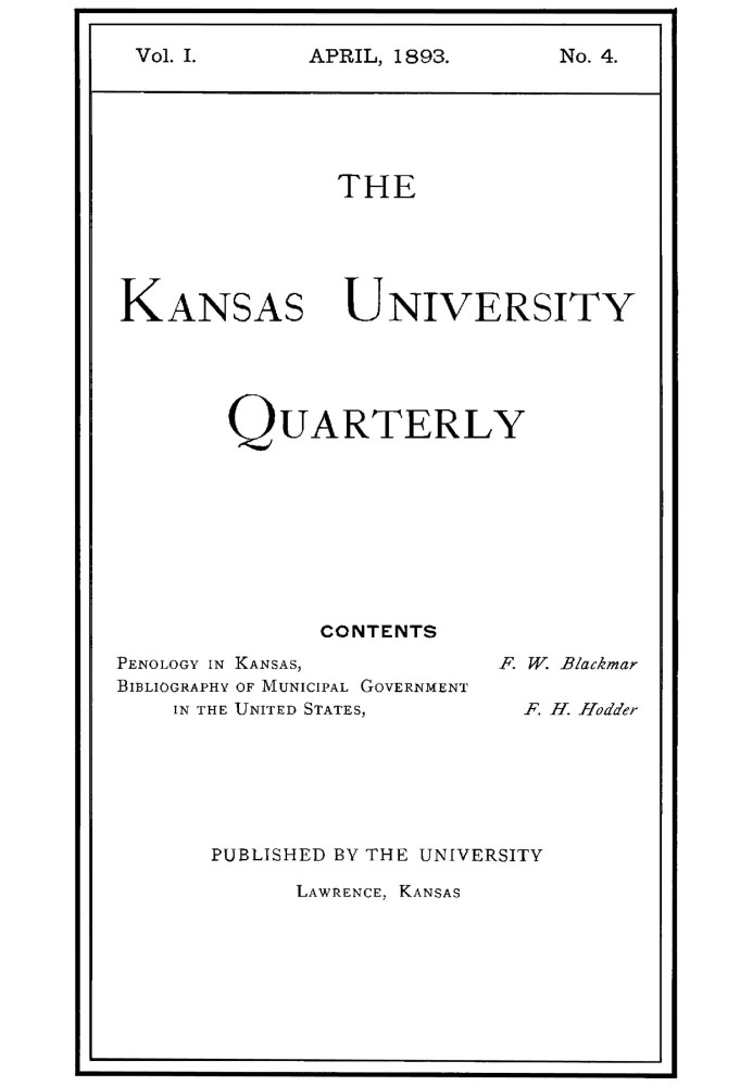 Книга Щоквартальник Канзаського університету: $b том. I, № 4, квітень 1893 р