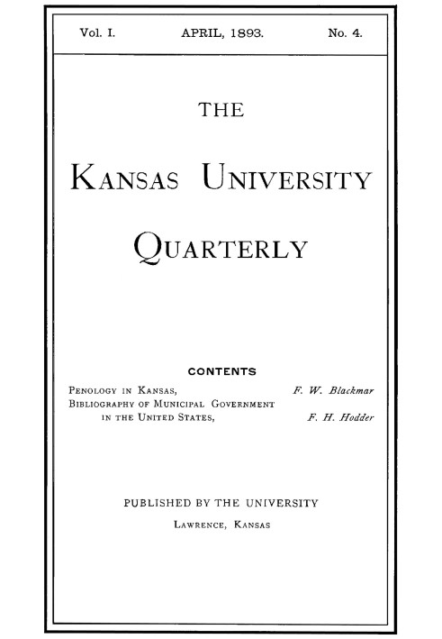 Книга Щоквартальник Канзаського університету: $b том. I, № 4, квітень 1893 р