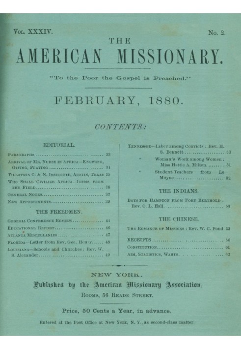 Book The American Missionary — Volume 34, No. 02, February, 1880