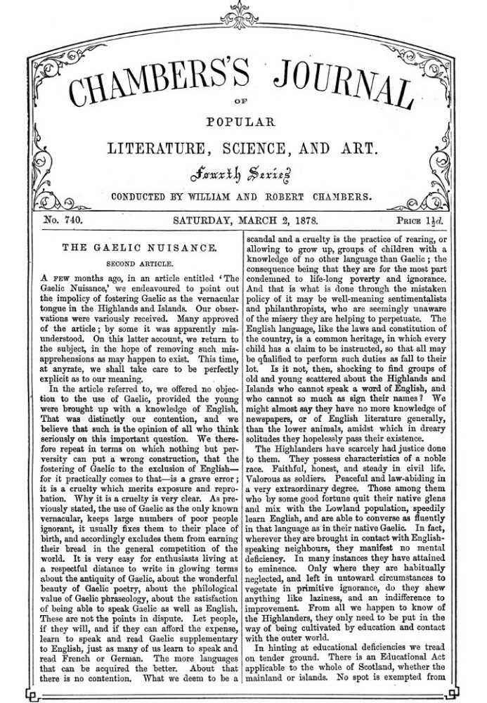 Книга Журнал популярной литературы, науки и искусства Чемберса, № 740, 2 марта 1878 г.
