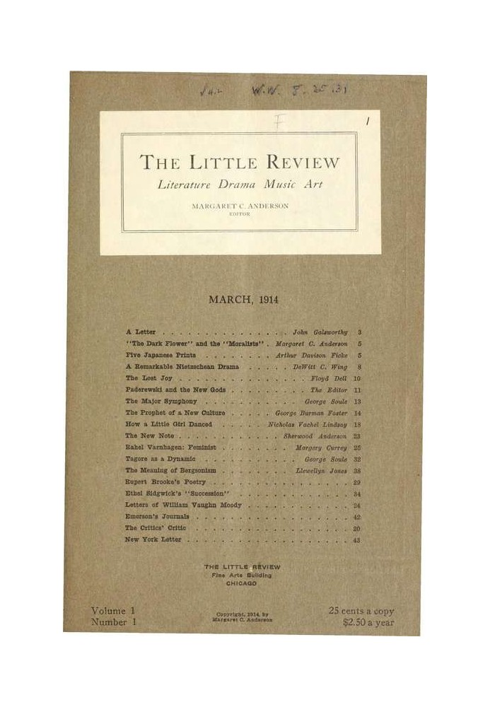 Book The Little Review, March 1914 (Vol. 1, No. 1)
