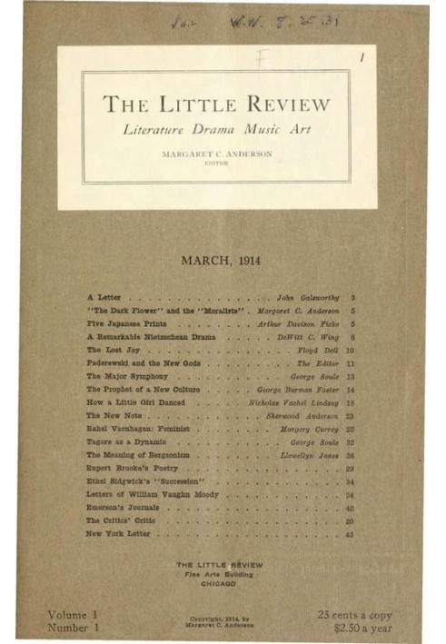 Book The Little Review, March 1914 (Vol. 1, No. 1)