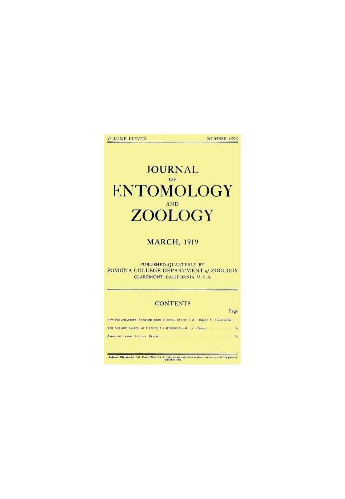 Book Journal of Entomology and Zoology, Vol. 11, No. 1, March 1919