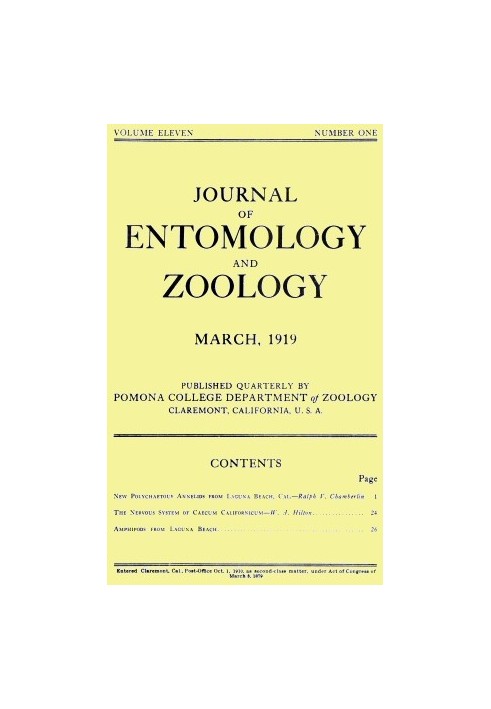 Book Journal of Entomology and Zoology, Vol. 11, No. 1, March 1919