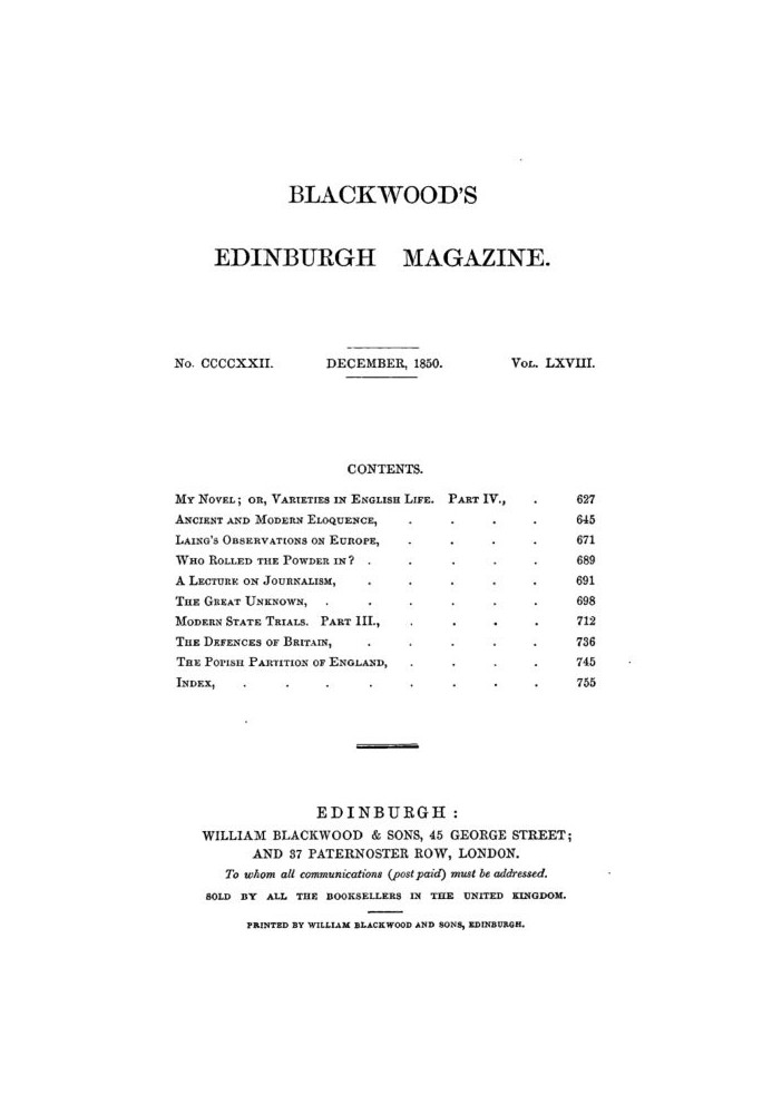 Book Blackwood's Edinburgh Magazine, Vol. 68, No 422, December 1850