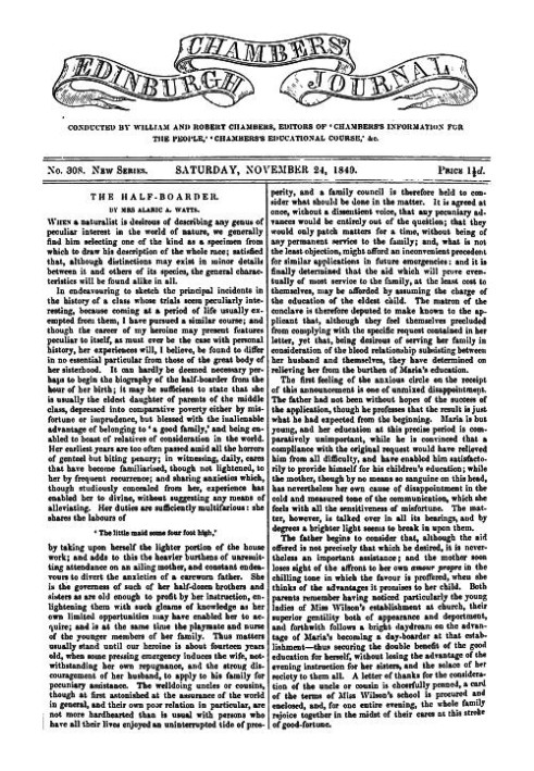 Book Chambers's Edinburgh Journal, No. 308 New Series, Saturday, November 24, 1849