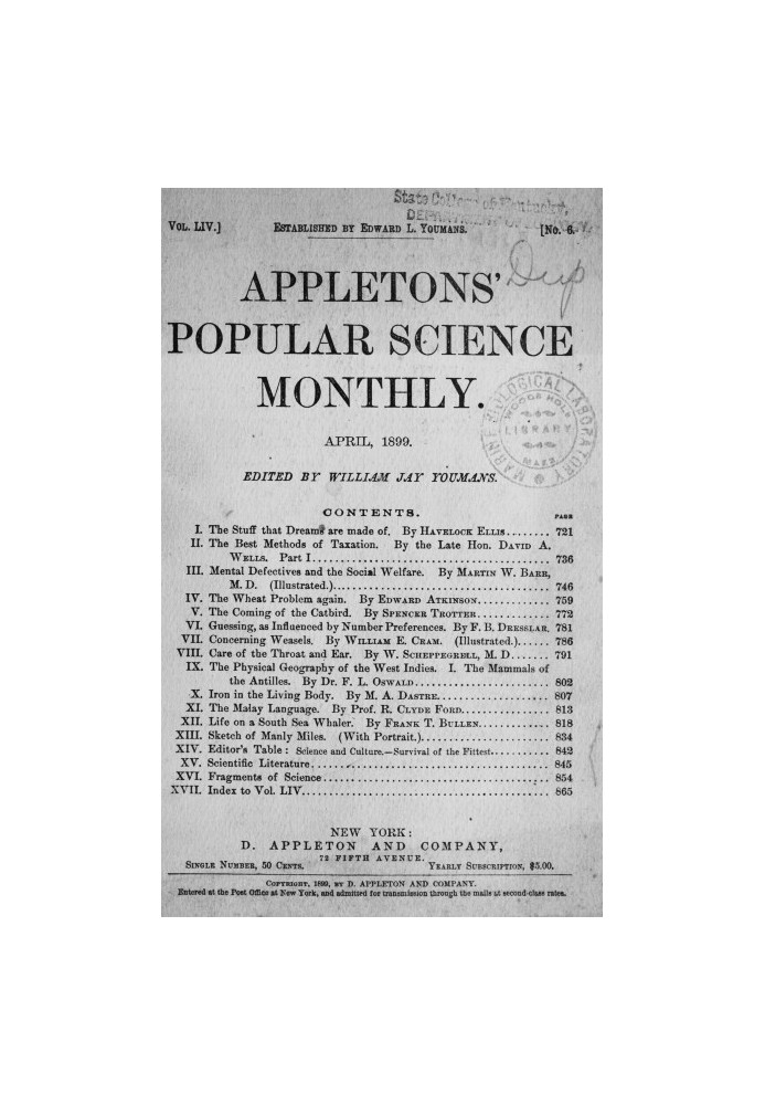 Book Appletons' Popular Science Monthly, April 1899 Volume LIV, No. 6, April 1899