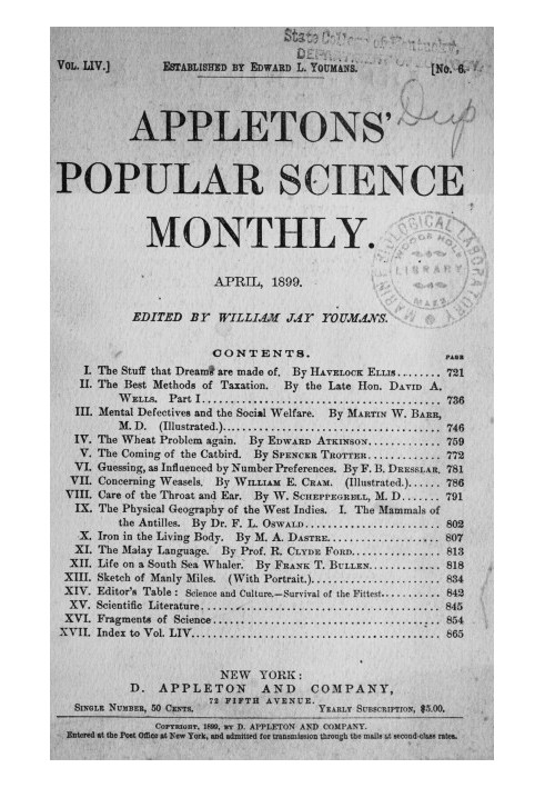 Book Appletons' Popular Science Monthly, April 1899 Volume LIV, No. 6, April 1899