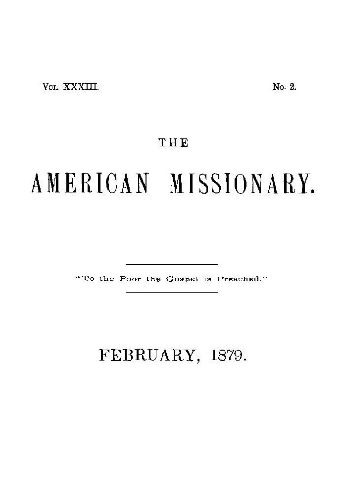 Book The American Missionary — Volume 33, No. 02, February, 1879