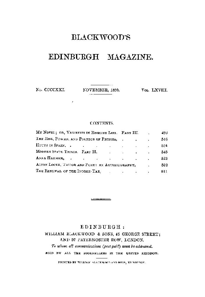 Book Blackwood's Edinburgh Magazine, Volume 68, No. 421, November 1850