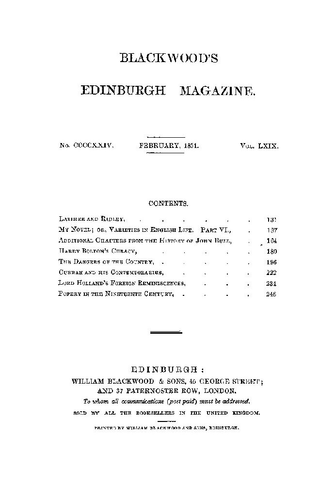 Book Blackwood's Edinburgh Magazine, Volume 69, No. 424, February 1851