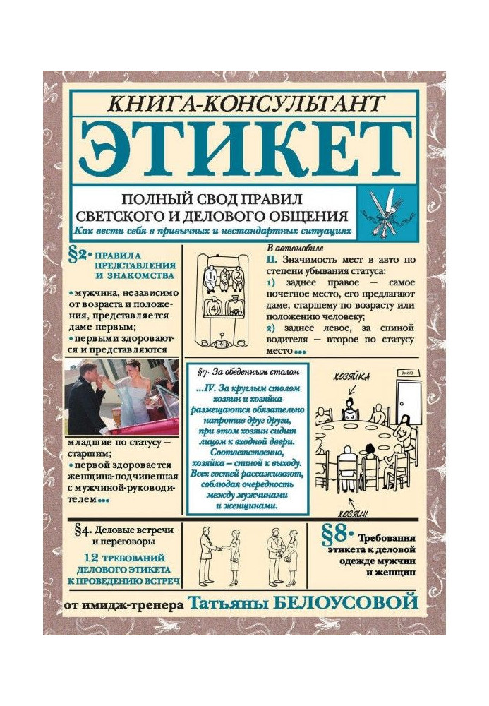 Book Etiquette. Complete vault of rules of society and business commonunication. How to behave in usual and non-standard situati