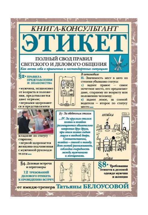 Book Etiquette. Complete vault of rules of society and business commonunication. How to behave in usual and non-standard situati