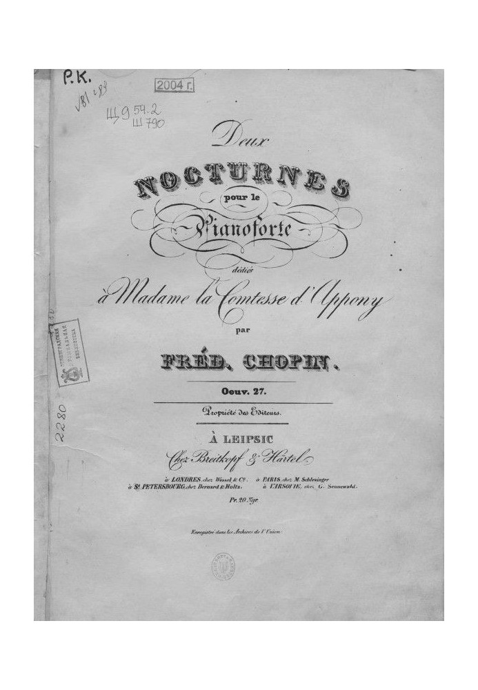 Book Two nocturnes for the pianoforte by Fred. Chopin