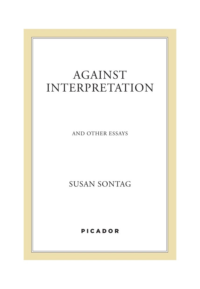 Book Against Interpretation - And Other Essays