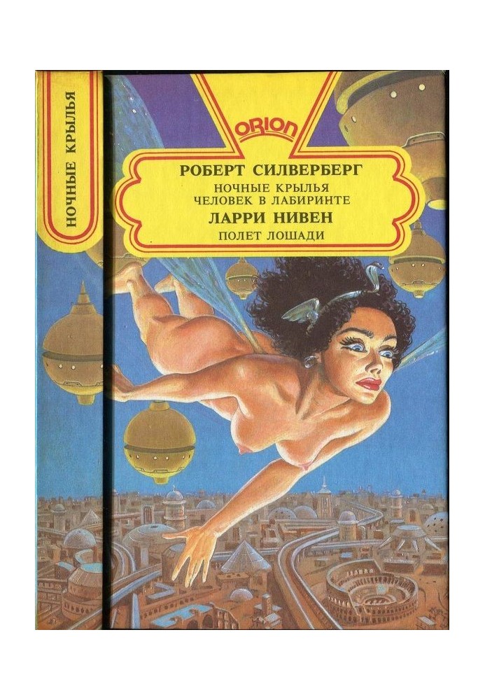 Book Night wings. Man in a labyrinth. Horse flight