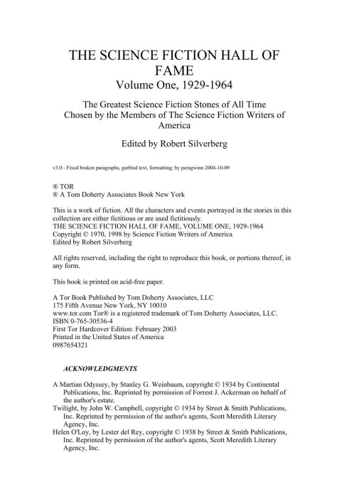 Book Robert Silverberg The Science Fiction Hall Of Fame Volume One, 1929-1964