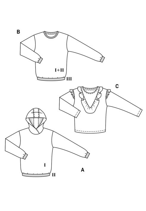 Pattern Straight-cut pullover with frills (Burda 1/2018, pattern number 6406 C)
