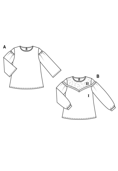 Pattern Blouse with a flared cut with a lace yoke (Burda 2/2019, pattern number 6262 B)