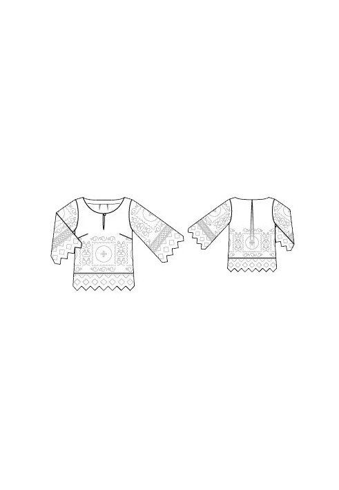 Pattern Straight-cut blouse with 3/4 sleeves (Burda 2/2016, pattern number 102 V)