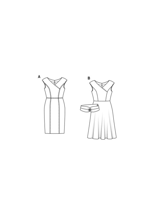 Pattern Cutaway dress with a shaped belt (Burda 1/2020, pattern number 6236 B)
