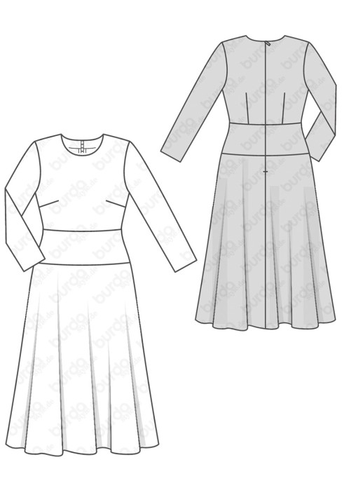 Pattern Midi-length dress with a wide sewn-in belt (Burda 2/2017, pattern no. 6454 B)