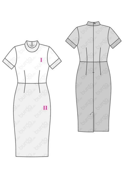 Pattern Sheath dress with contrasting skirt (Burda 2/2019, pattern number 6267 B)
