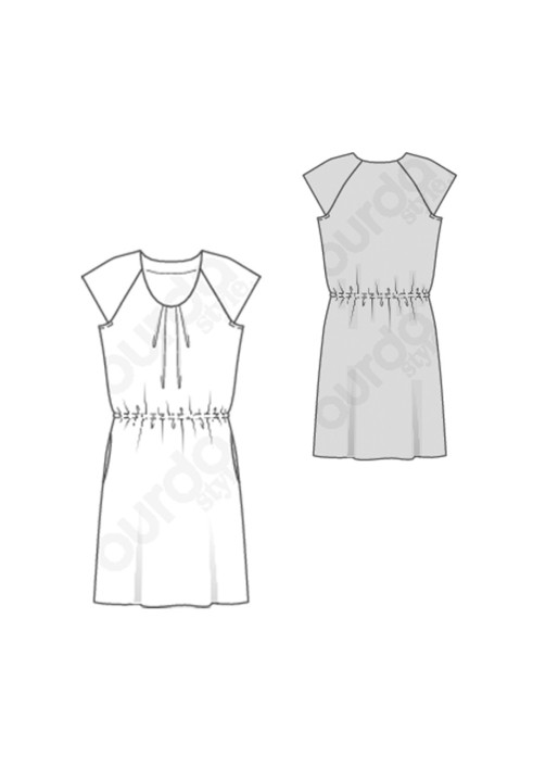 Pattern Dress with raglan sleeves and drawstring at the waist (Burda 1/2020, pattern number 6222 A)