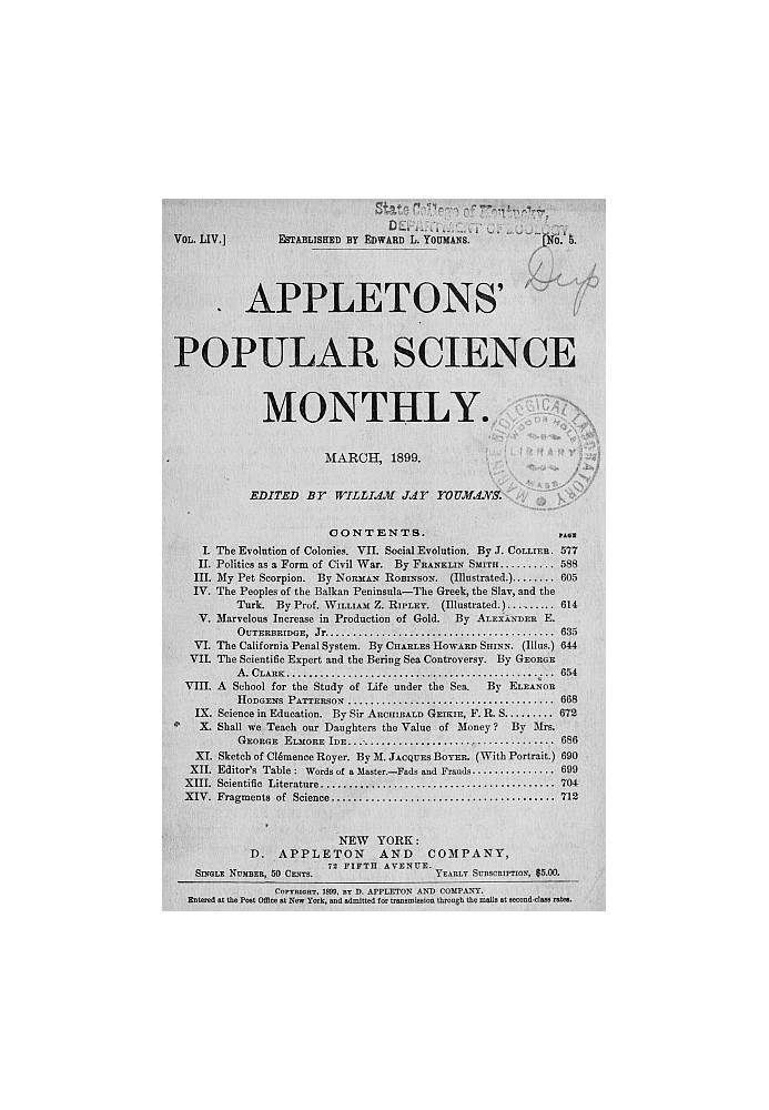 Book Appletons' Popular Science Monthly, March 1899 Volume LIV, No. 5, March 1899