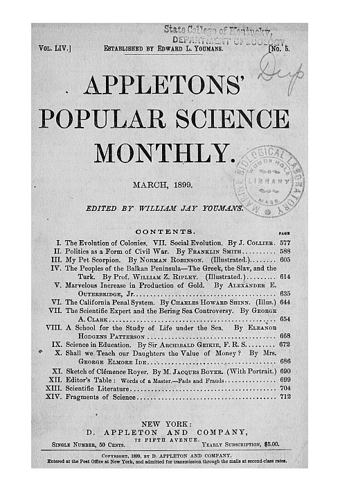 Book Appletons' Popular Science Monthly, March 1899 Volume LIV, No. 5, March 1899