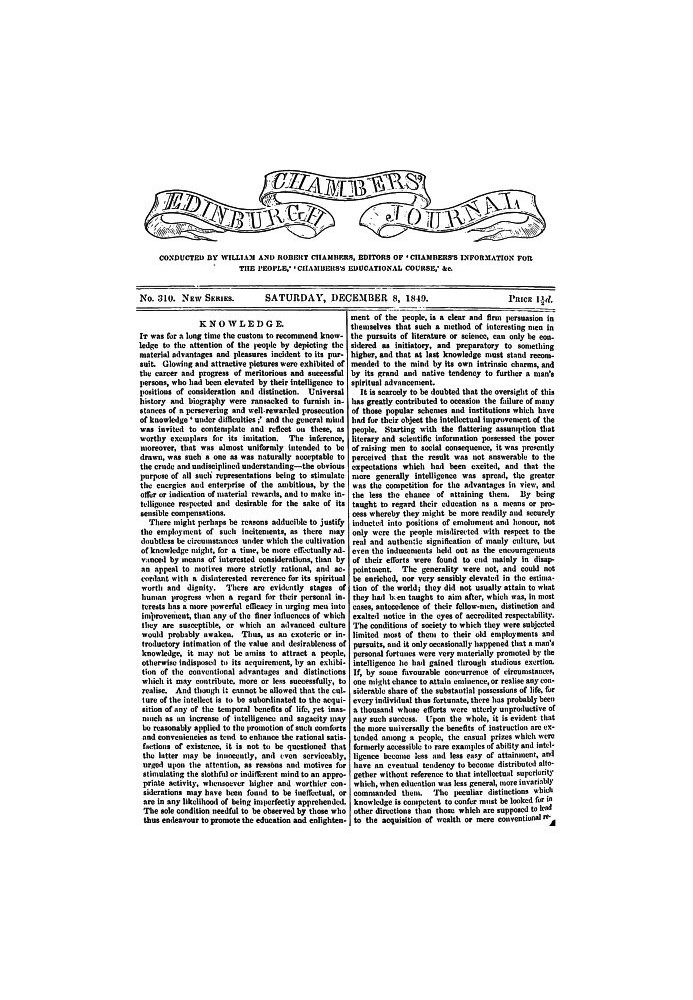 Book Chambers's Edinburgh Journal, No. 309 New Series, Saturday, December 8, 1849