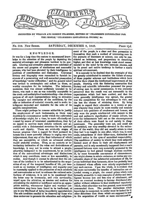 Book Chambers's Edinburgh Journal, No. 309 New Series, Saturday, December 8, 1849
