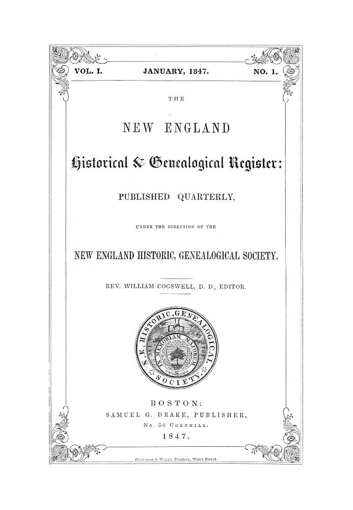 Book The New England Historical & Genealogical Register, Vol. 1, No. 1, January 1847